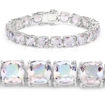 40.00 Carat Genuine Opal Rainbow Quartz .925 Sterling Silver Bracelet